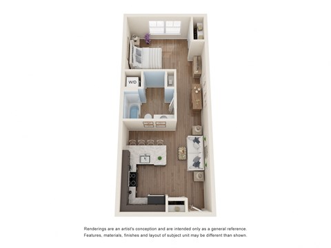 Floor plan for studio, 1 bath, 533 sqft